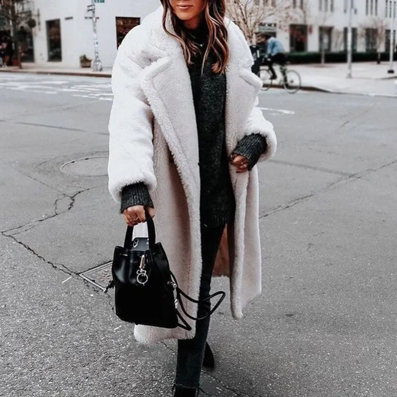 Women’s Plush Lapel Winter Overcoat